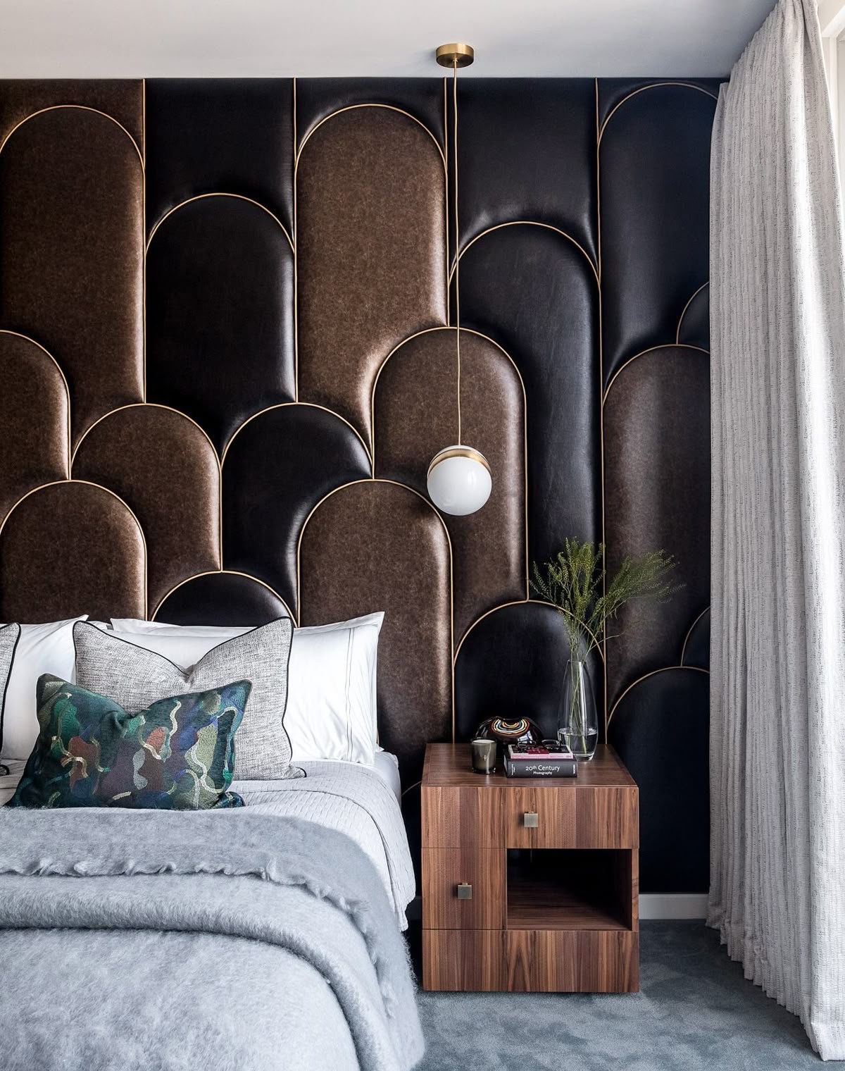 Sculpted leather wall art panels in a residence